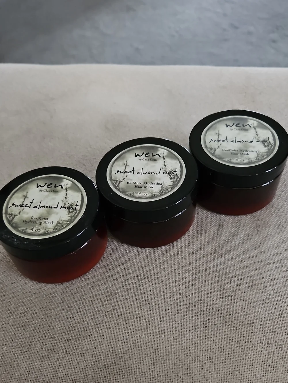 3 Jars WEN Sweet Almond Mint Hair Mask Jars - Black & Brown